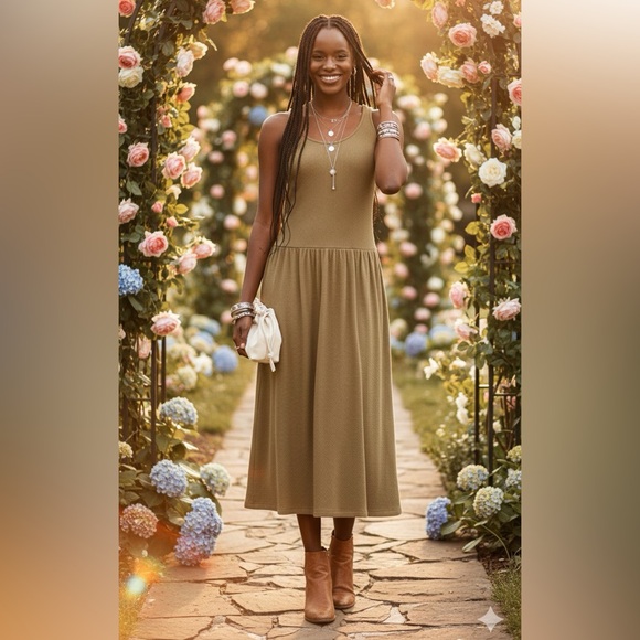 Drop Waist Knit Midi Slip Dress - Picture 2 of 5